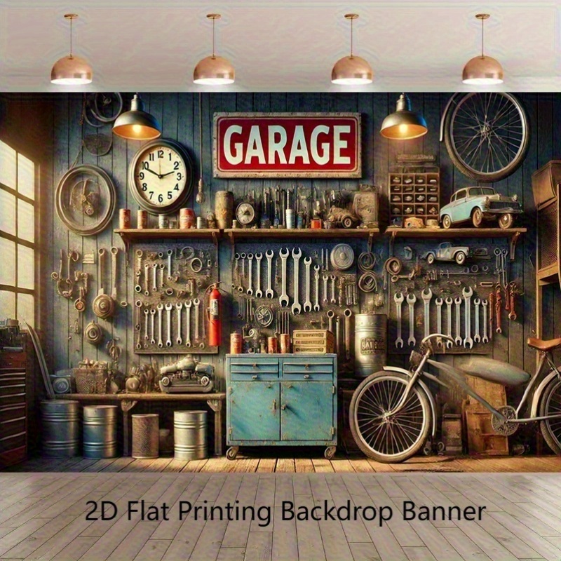 Workshop Tools Wallpaper - Industrial Garage Backdrop Banner Wallpaper Print